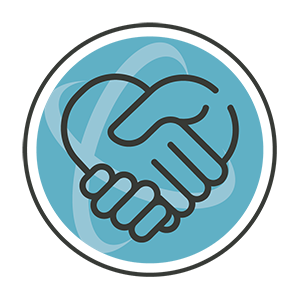 Happy orthodontic patients icon with handshake representing trusted braces and Invisalign care in Aurora CO